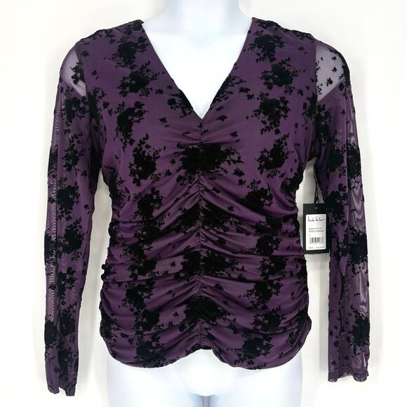Nicole Miller NWT Amethyst Black Velvet Floral Size L - Picture 1 of 6